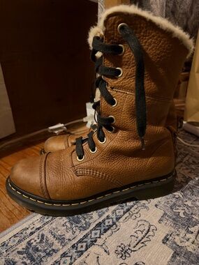 Dr. Martens Brown Lace-Up Faux-Fur Boots